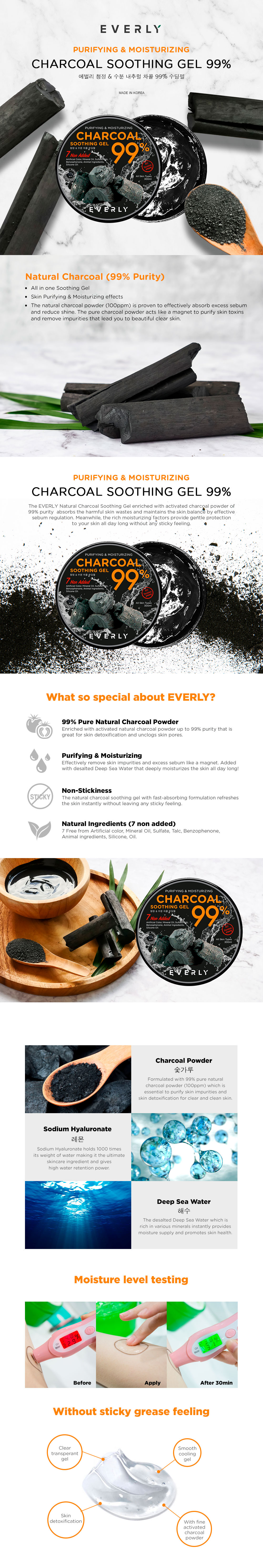 EVERLY Purify & Moisture Charcoal Soothing Gel 99% 300ml